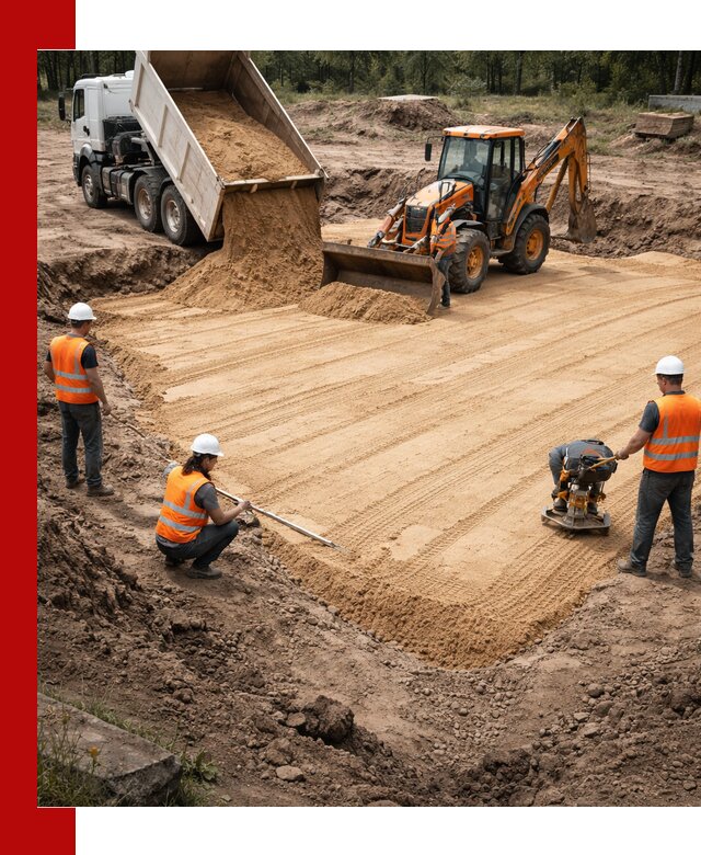 Устройство песчаной подушки для фундаментов и дорог в Нерюнгри